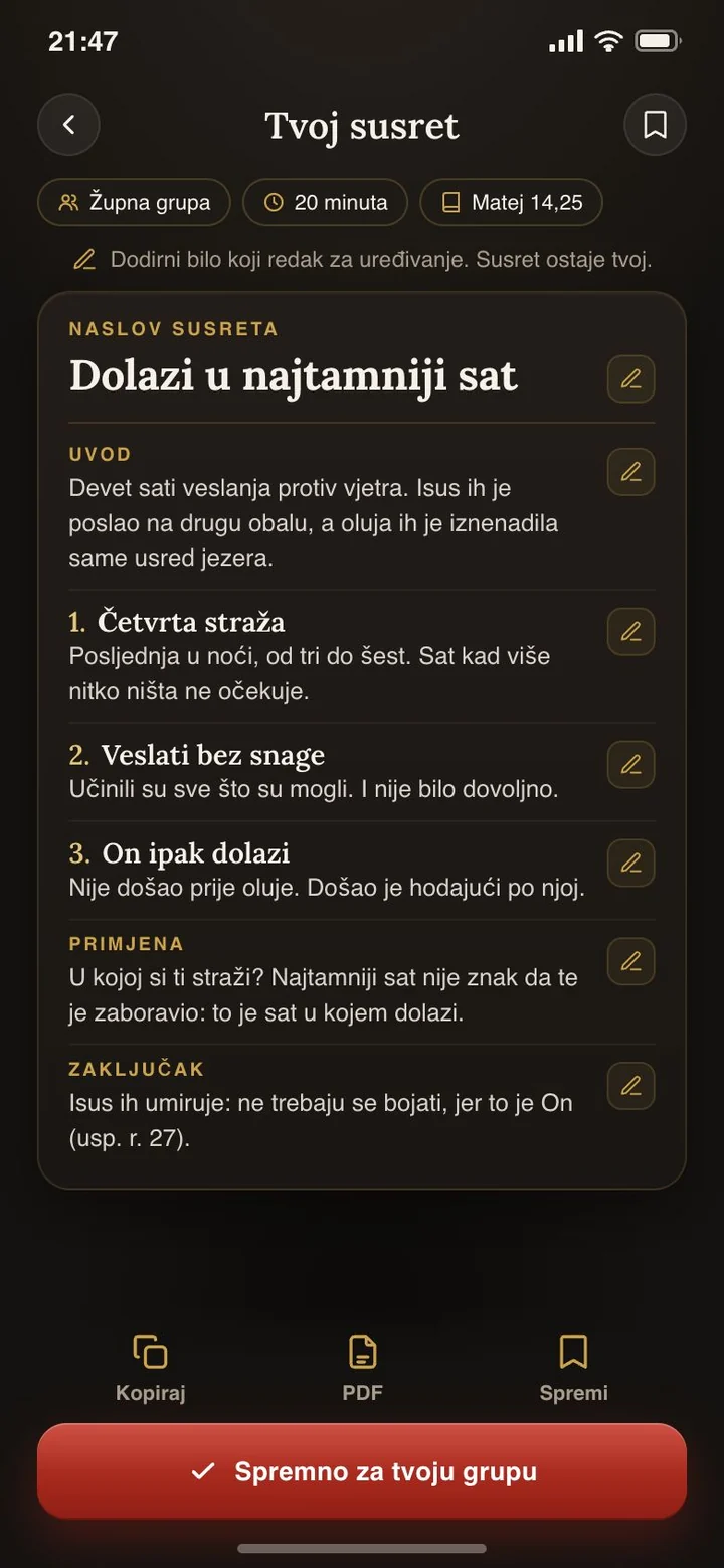 Pripremljen susret: naslov, uvod, tri točke, primjena i zaključak